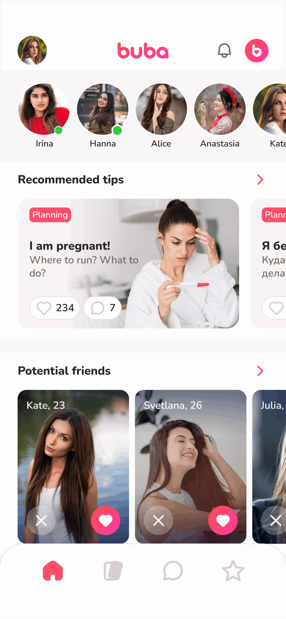 Buba App home screen